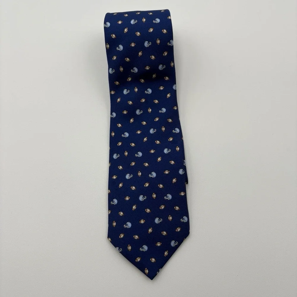 Brooks Brothers Makers Silk Tie Navy Blue Football Helmet Sports Made in USA